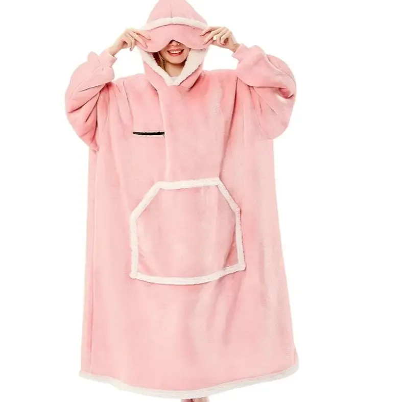 Eyemask Sleeping Oversized Long Wearable Blanket Hoodie for Adult One Size