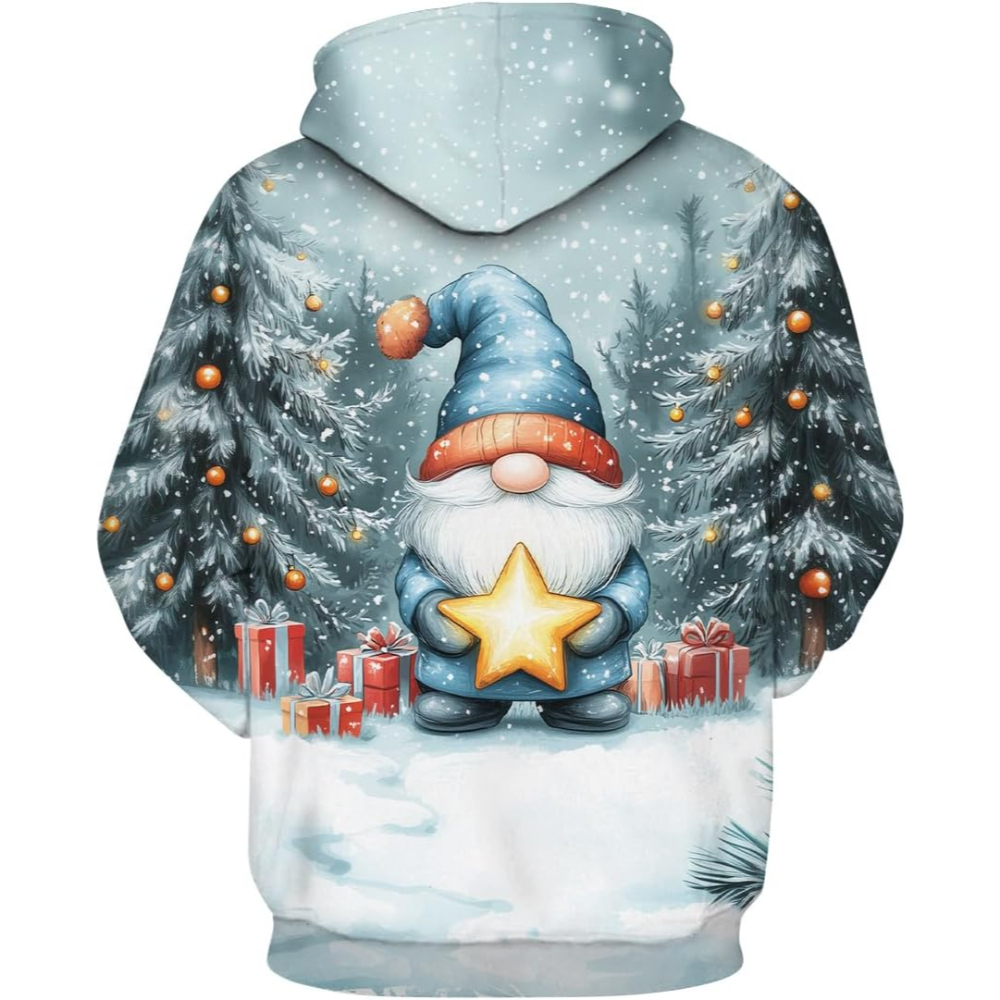 3D Christmas Gnome Themed Print Hooded Pullover
