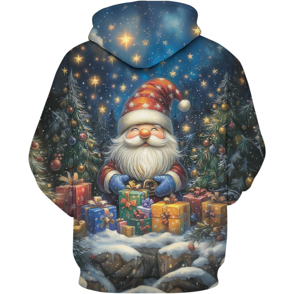 3D Christmas Gnome Themed Print Hooded Pullover