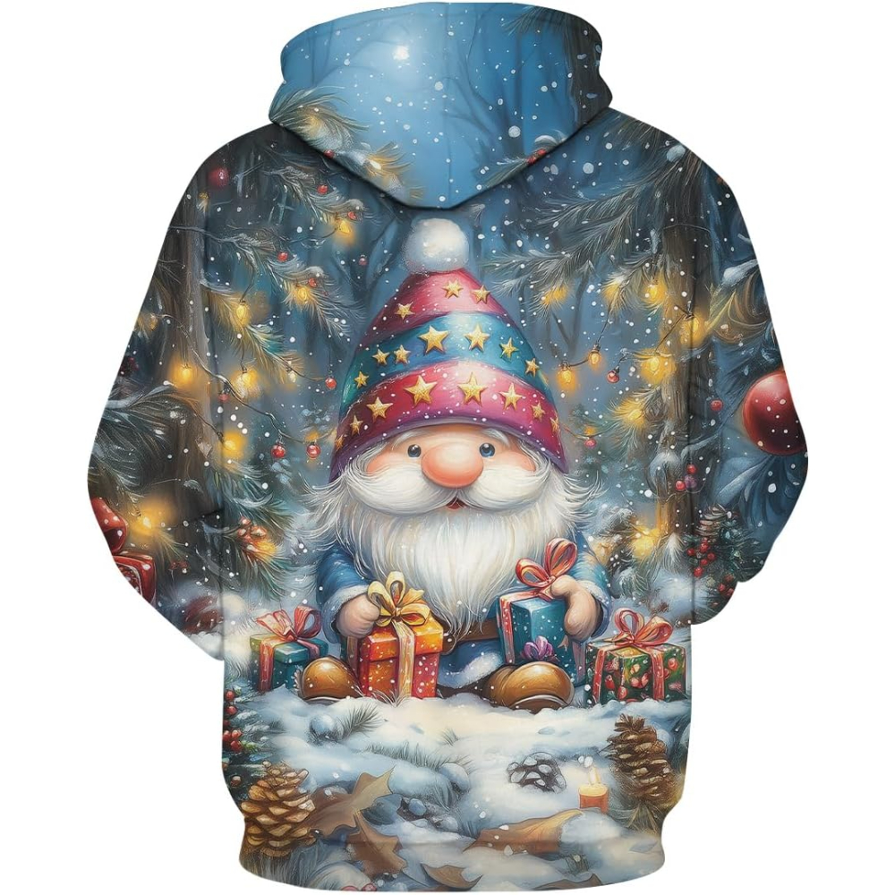 3D Christmas Gnome Themed Print Hooded Pullover