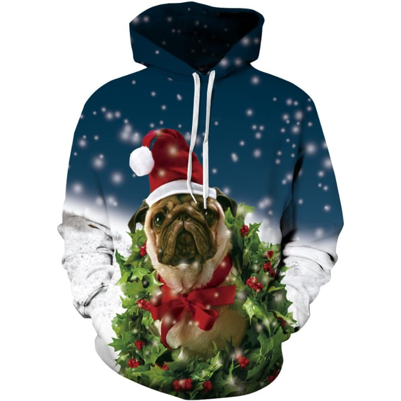 3D Santa Printed Ugly Christmas Kangaroo Pocket Hoodies 
