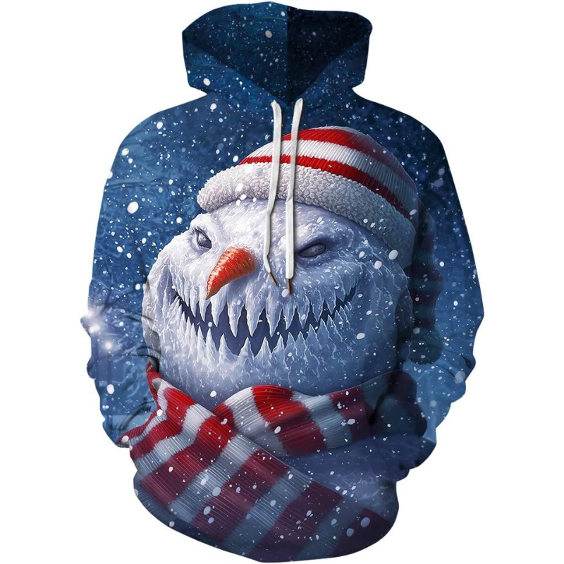 3D Santa Printed Ugly Christmas Kangaroo Pocket Hoodies 