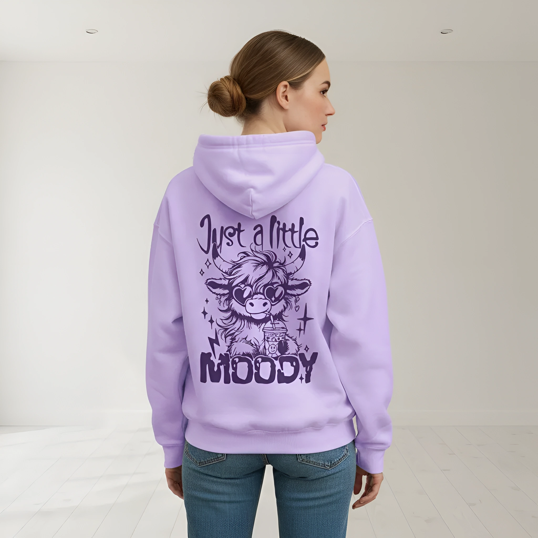Loose Fit Highland Cow Graphic Print Plus Size Pullover Hoodie