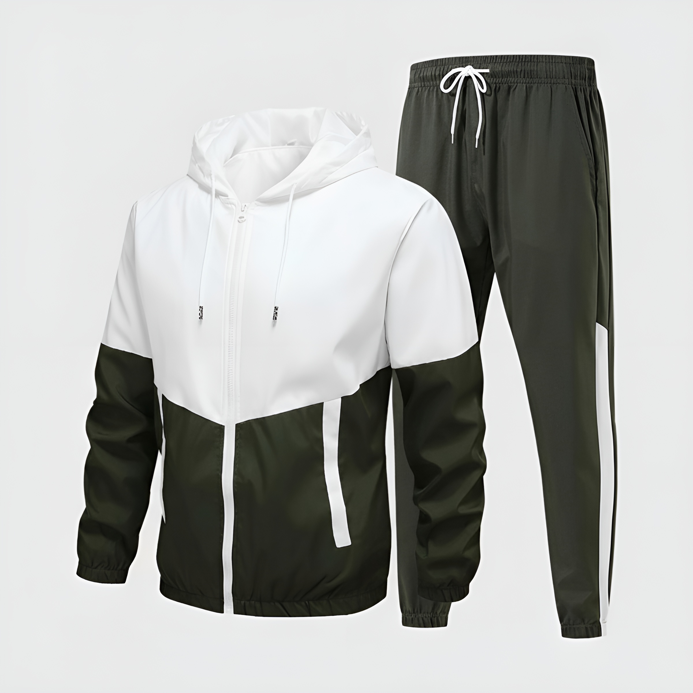 Long Sleeve Hooded Jacket & Joggers Set With Zip Up Details For Men