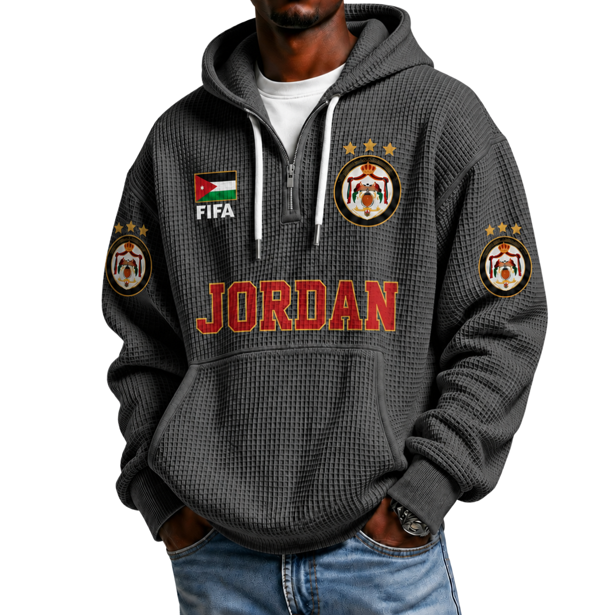 FIFA 2026 Jordan Printed Waffle Quarter Zip Football Fan Hoodie