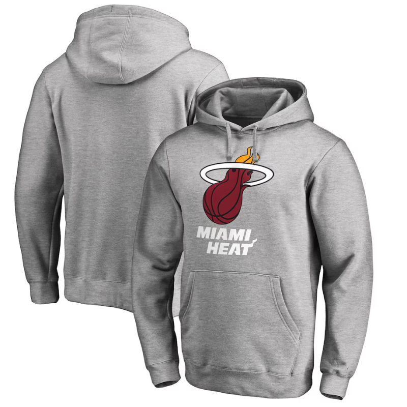 Mens Heather Gray Miami Heat Primary Logo Pullover Hoodie