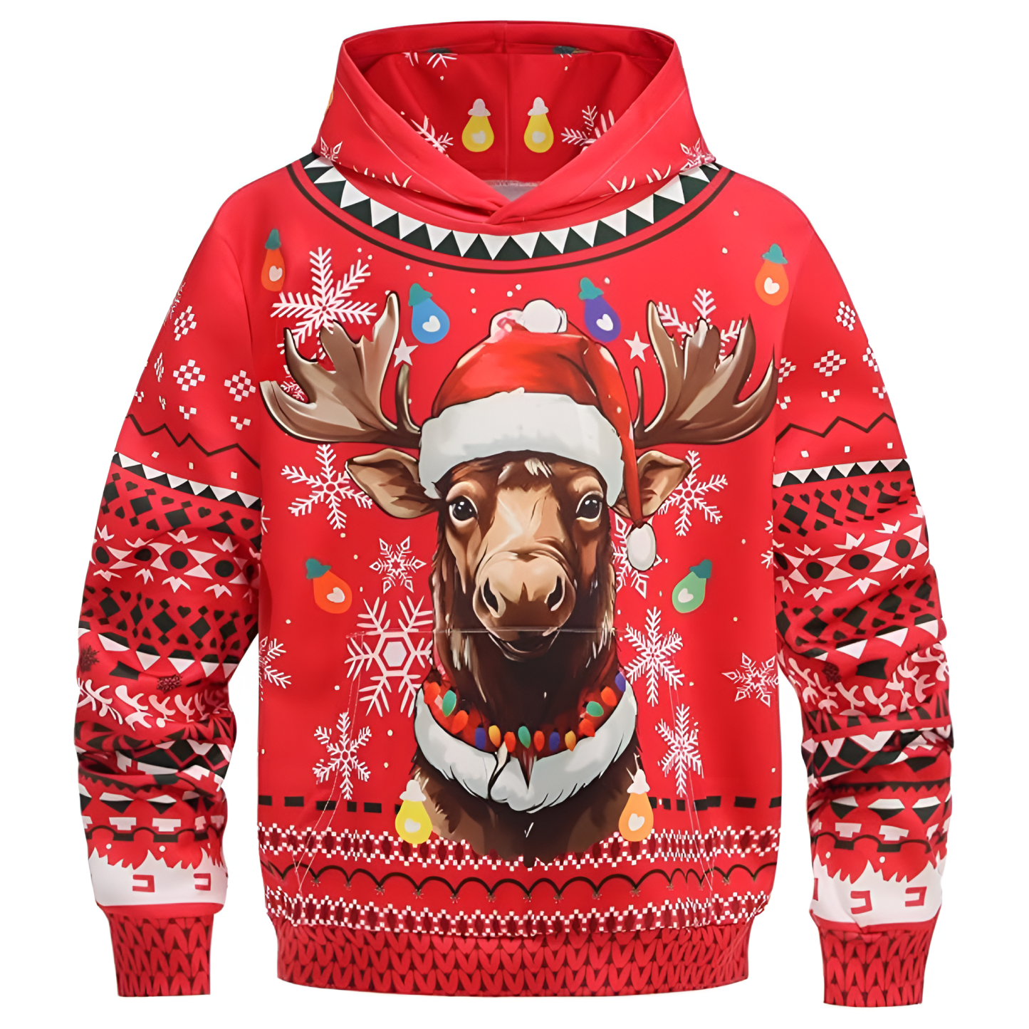 Ugly Christmas Reindeer 3D Graphic Print Hoodie For Kids