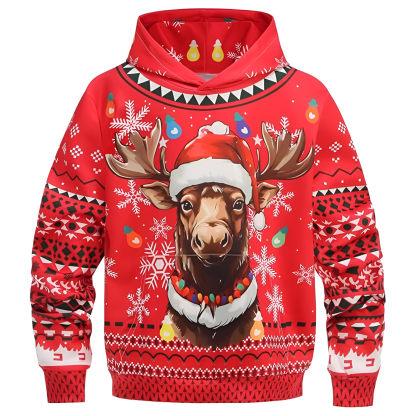 Ugly Christmas Reindeer 3D Graphic Print Hoodie For Kids