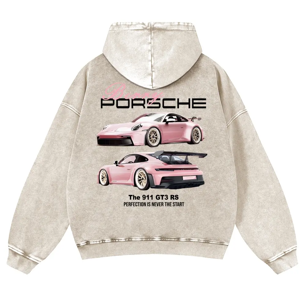 Breey Pink Car 380g Autumn VIntage Washed Hoodie Graphic Sweatshirt