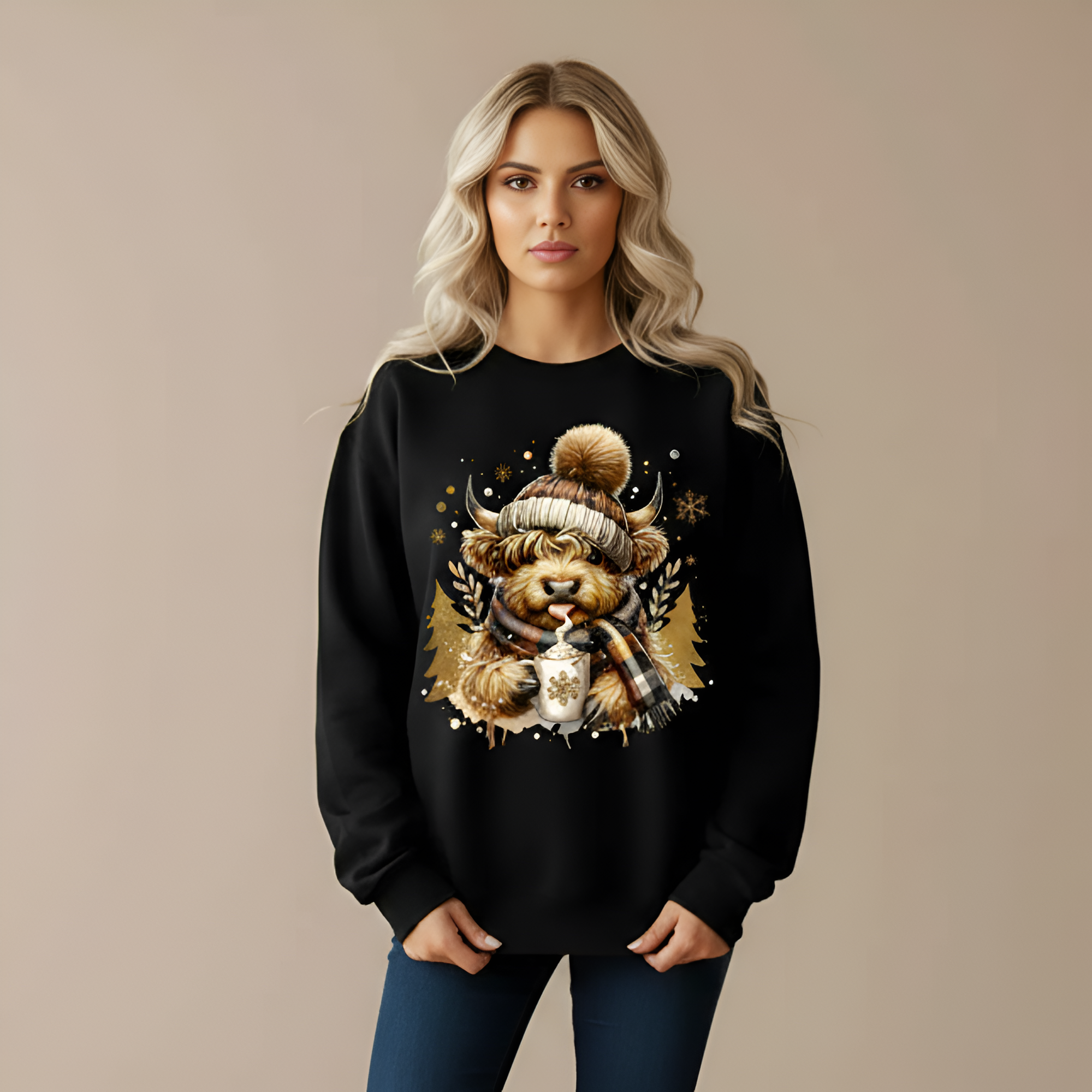 Highland Cow Holiday Pullover For Women