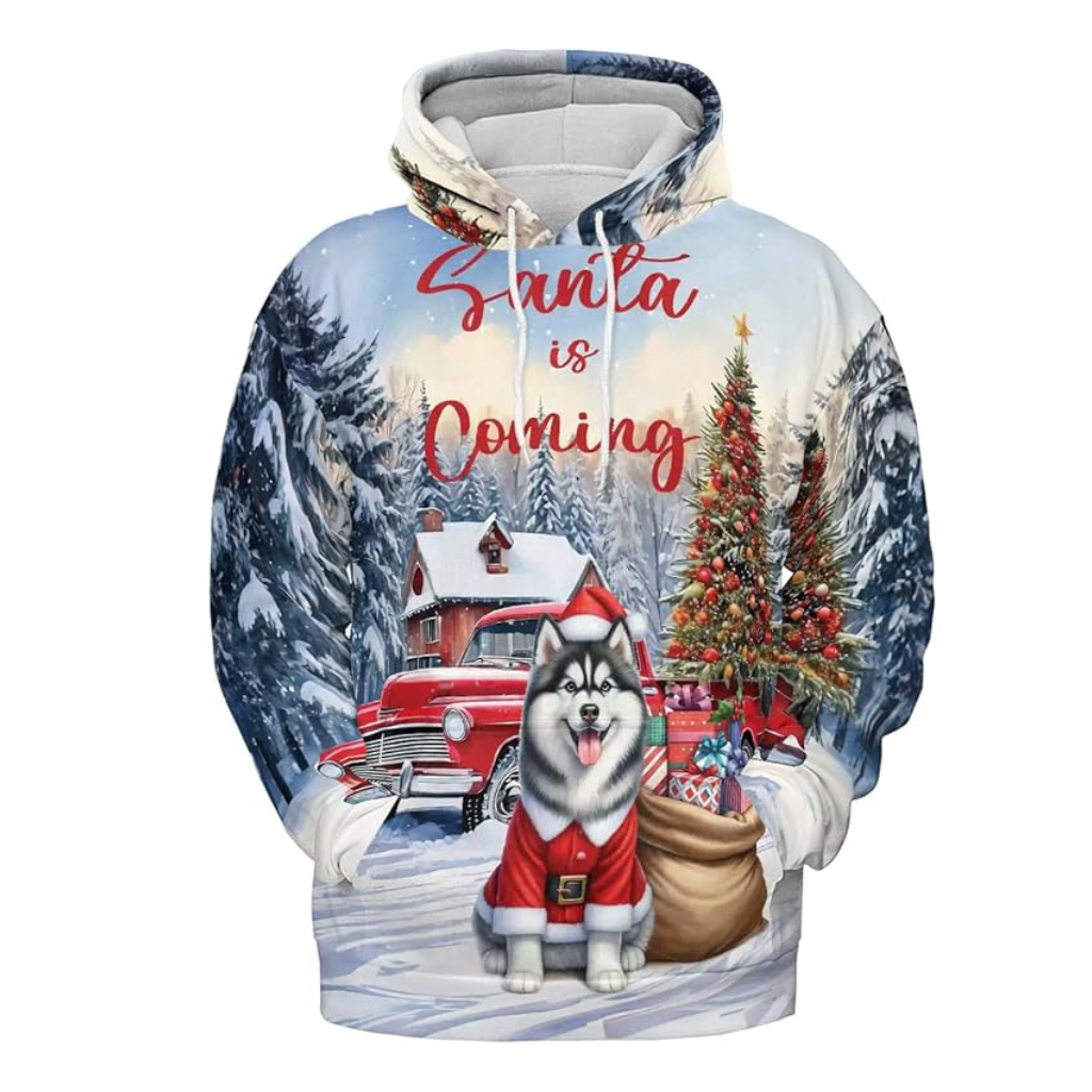 Christmas Santa Dog Truck Tree All Over Print 3D Zip Hoodie