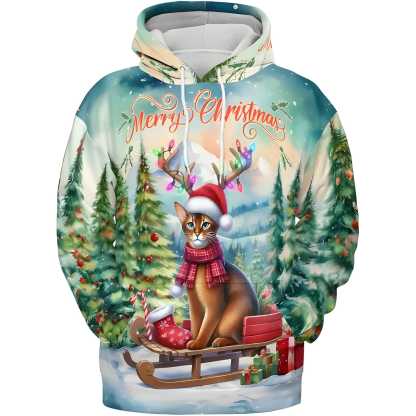 Merry Christmas Cat Reindeer Antler Hoodie Sweatshirt