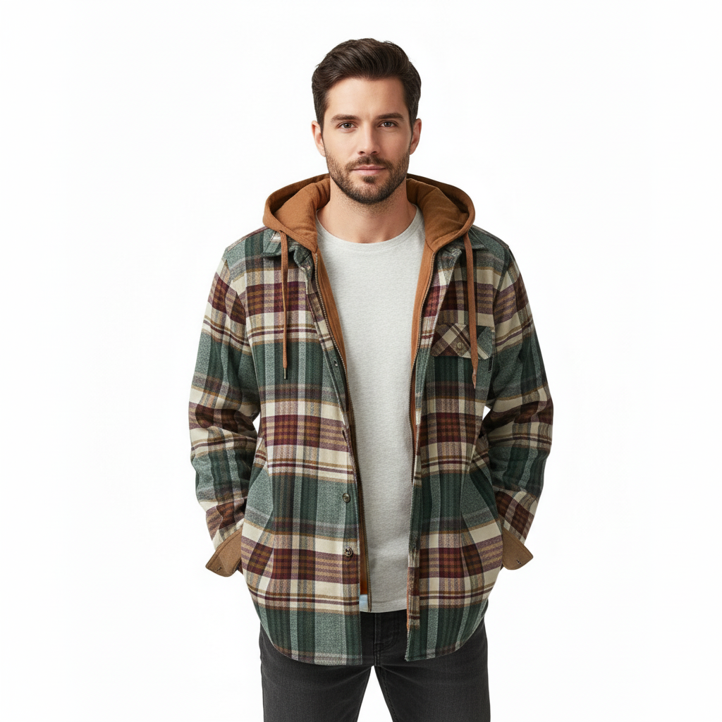 Casual Plaid Patchwork Hooded Jacket For Men