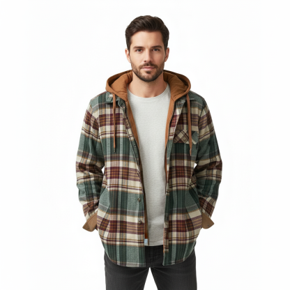 Casual Plaid Patchwork Hooded Jacket For Men