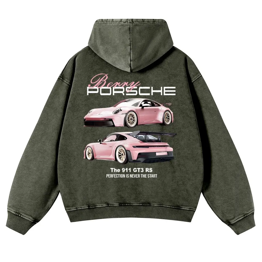 Breey Pink Car 380g Autumn VIntage Washed Hoodie Graphic Sweatshirt