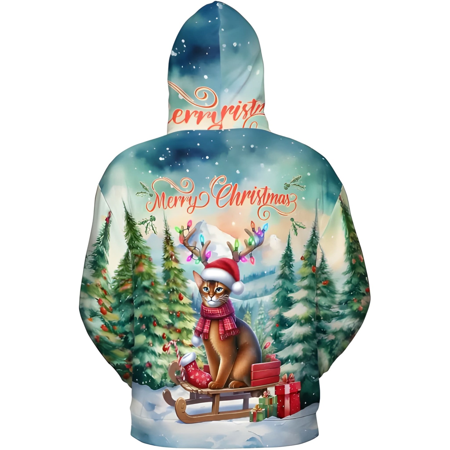 Merry Christmas Cat Reindeer Antler Hoodie Sweatshirt