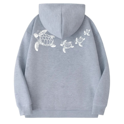 Women Plus Size Oversized Sea Turtle Print Hoodie
