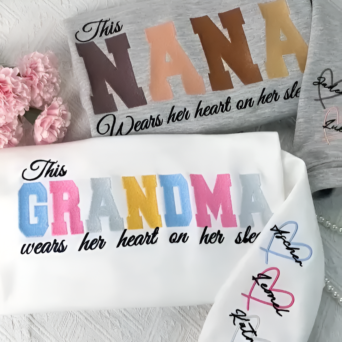 Personalized Name Sweatshirt With Long Sleeve Embroidery Detail For Mom And Grandma
