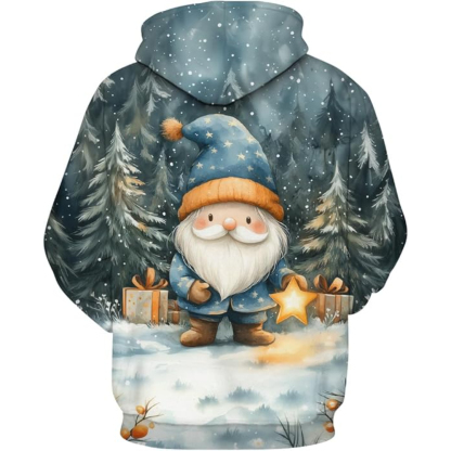 3D Christmas Gnome Themed Print Hooded Pullover