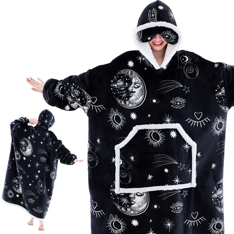 Eyemask Sleeping Oversized Long Wearable Blanket Hoodie for Adult One Size