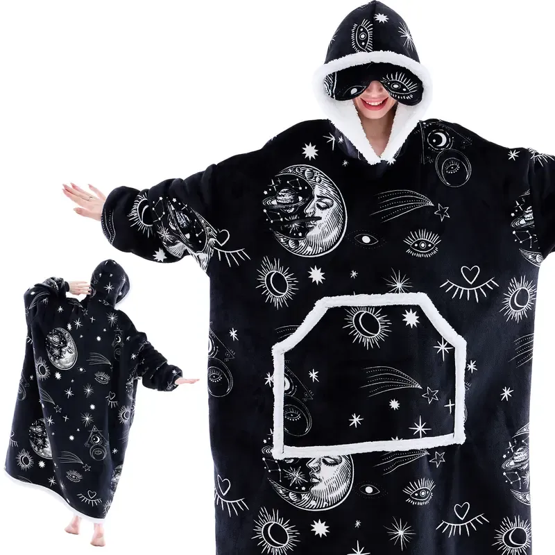 Eyemask Sleeping Oversized Long Wearable Blanket Hoodie for Adult One Size