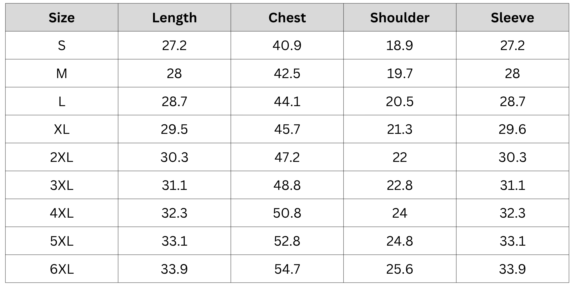 Size Chart