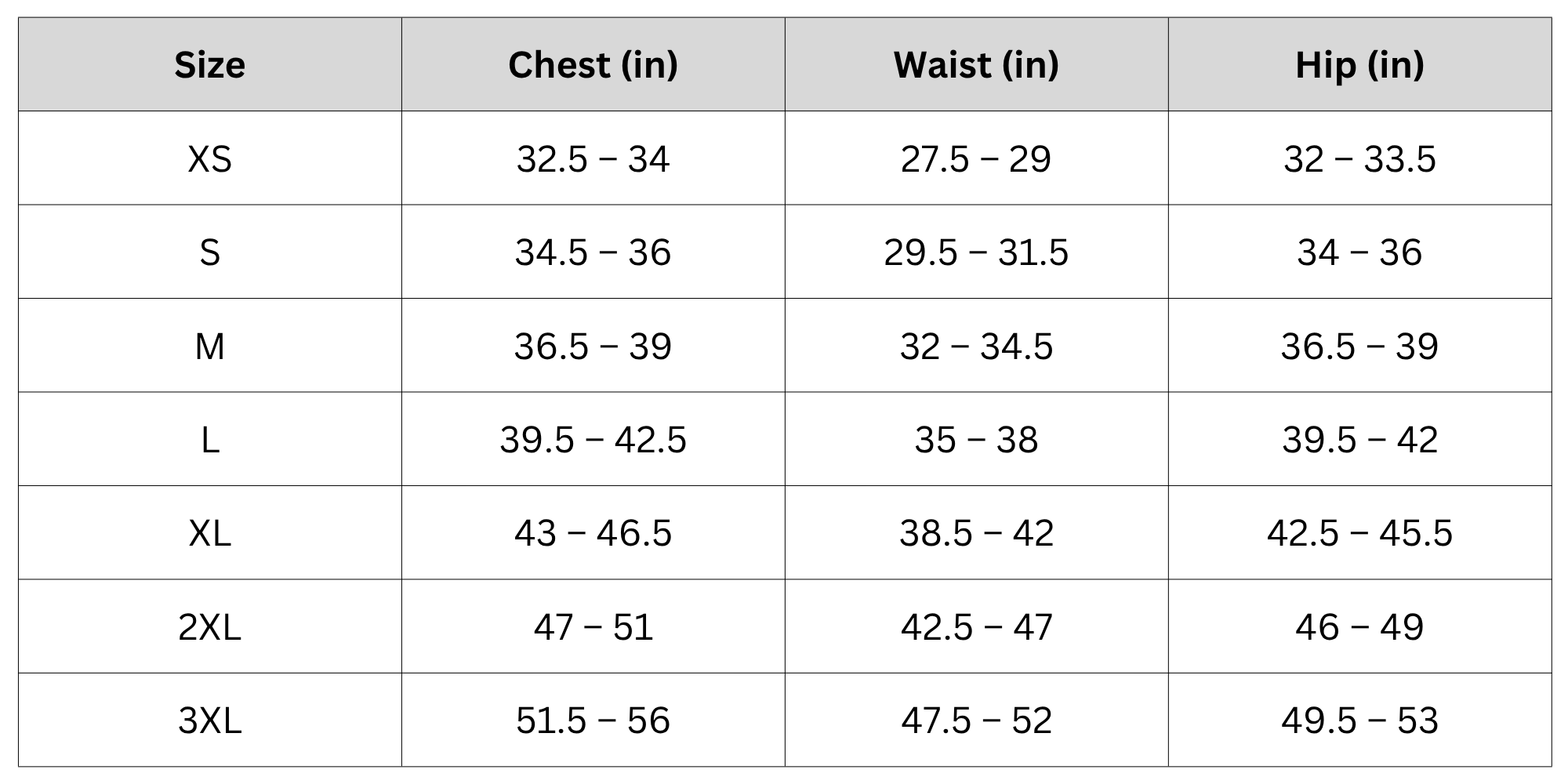 Size Chart