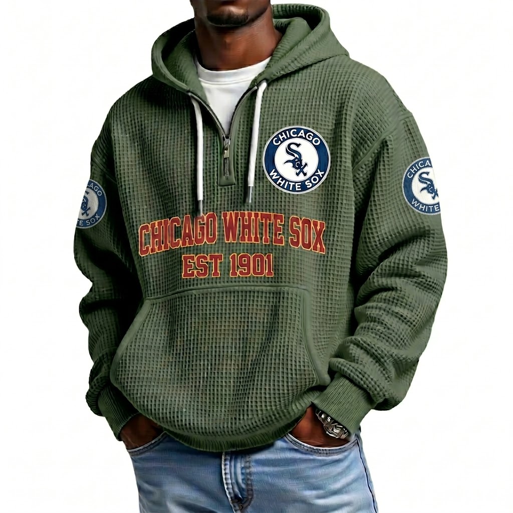 Chicago White Sox EST 1901 Printed Waffle Quarter Zip Baseball Fan Hoodie