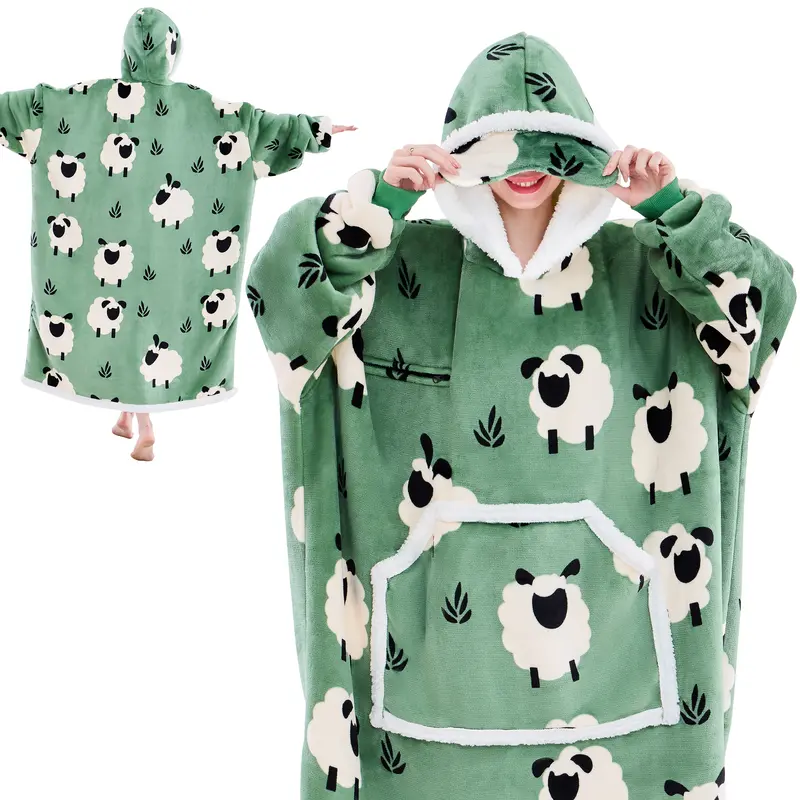 Eyemask Sleeping Oversized Long Wearable Blanket Hoodie for Adult One Size