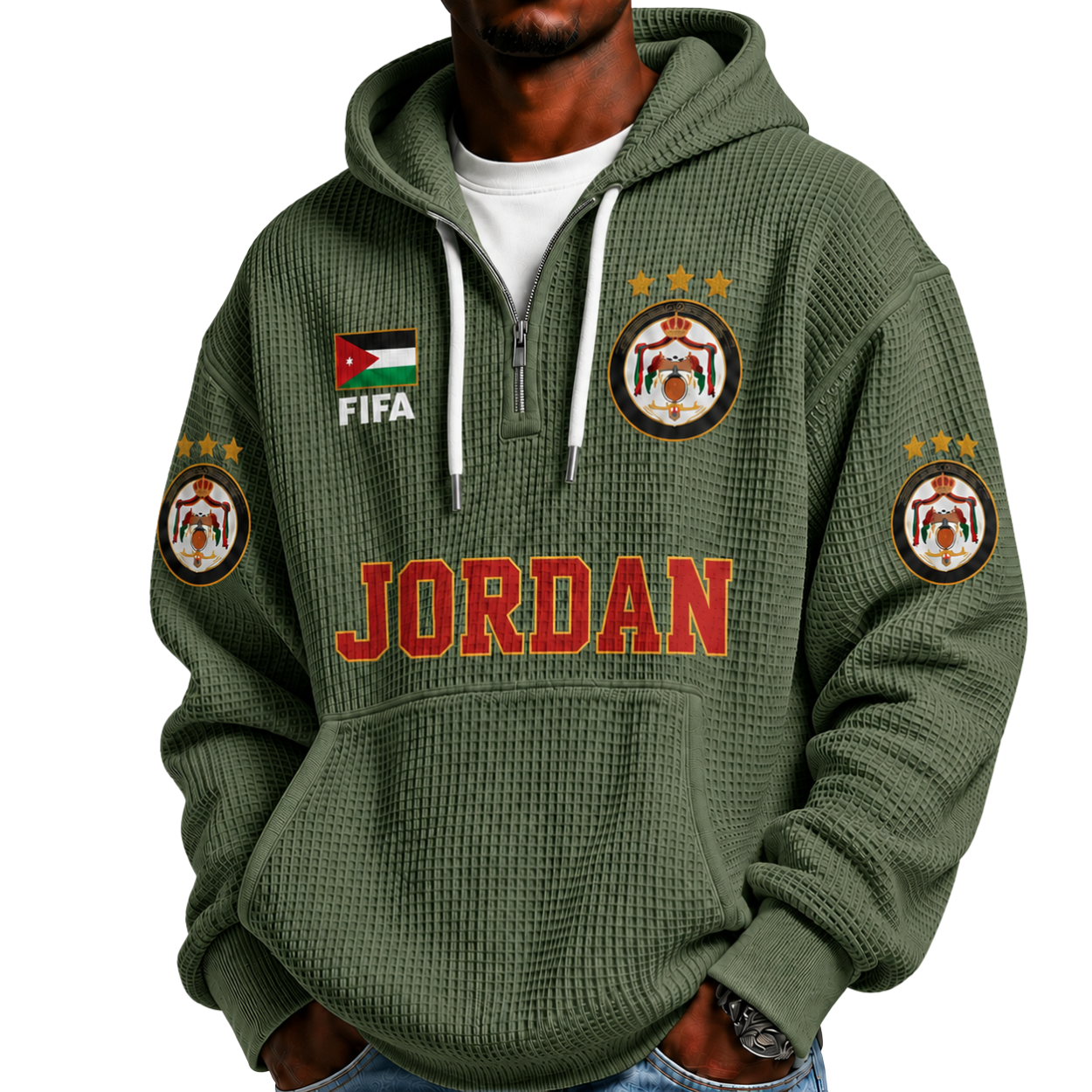FIFA 2026 Jordan Printed Waffle Quarter Zip Football Fan Hoodie
