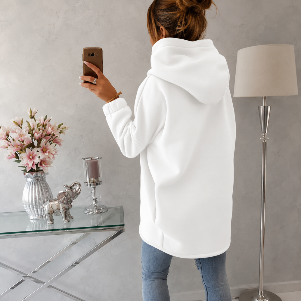 Women Plus Size Half Zip Fleece Hoodie With Asymmetrical Hem