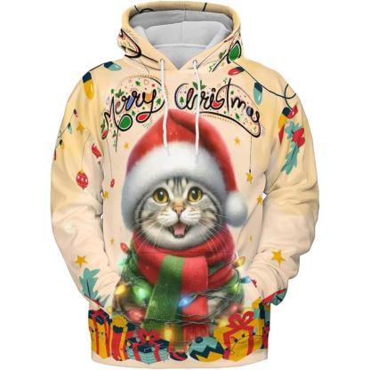 Christmas Cat Twinkling Lights All Over Print 3D Hoodie
