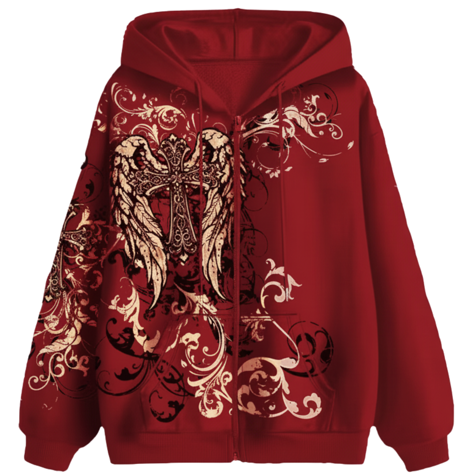 Women Gothic Angel Wings and Cross Graphic Hoodie