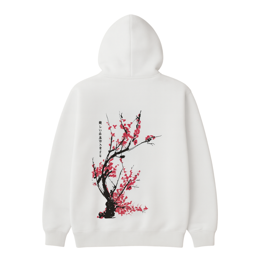 Men Casual Hoodie With Cherry Blossom Print