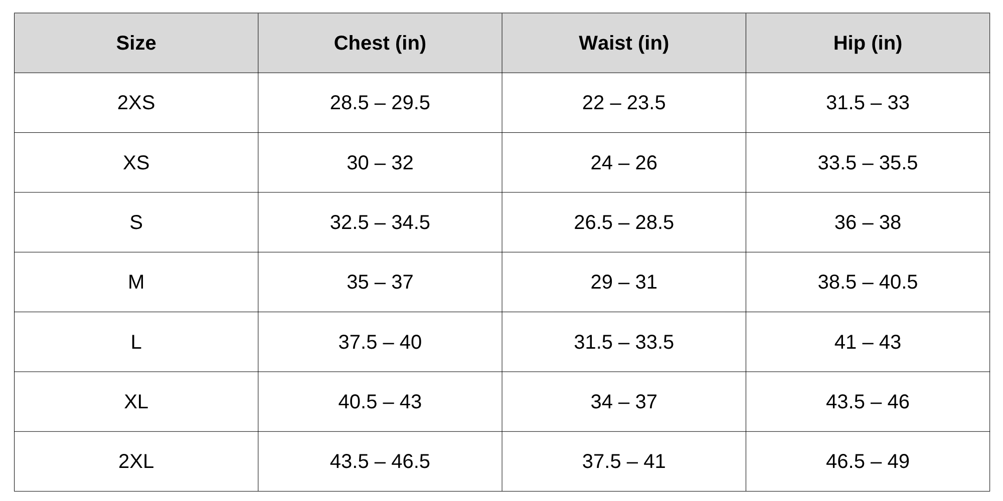 Size Chart