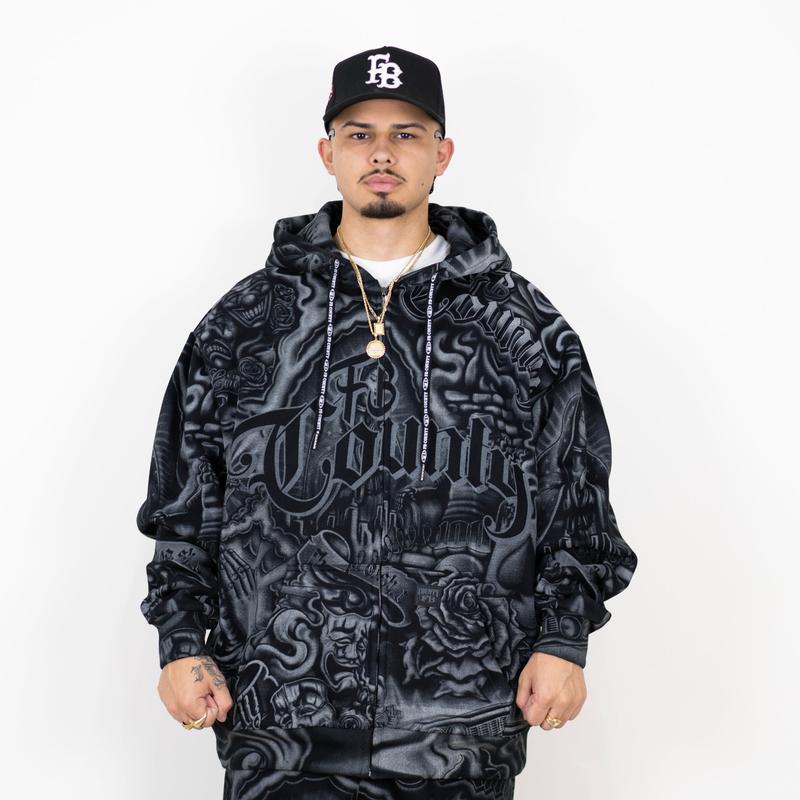 Oversized Gothic Graphic Hooded Sweatshirt for Men and Women