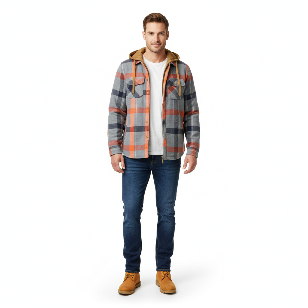 Casual Plaid Patchwork Hooded Jacket For Men