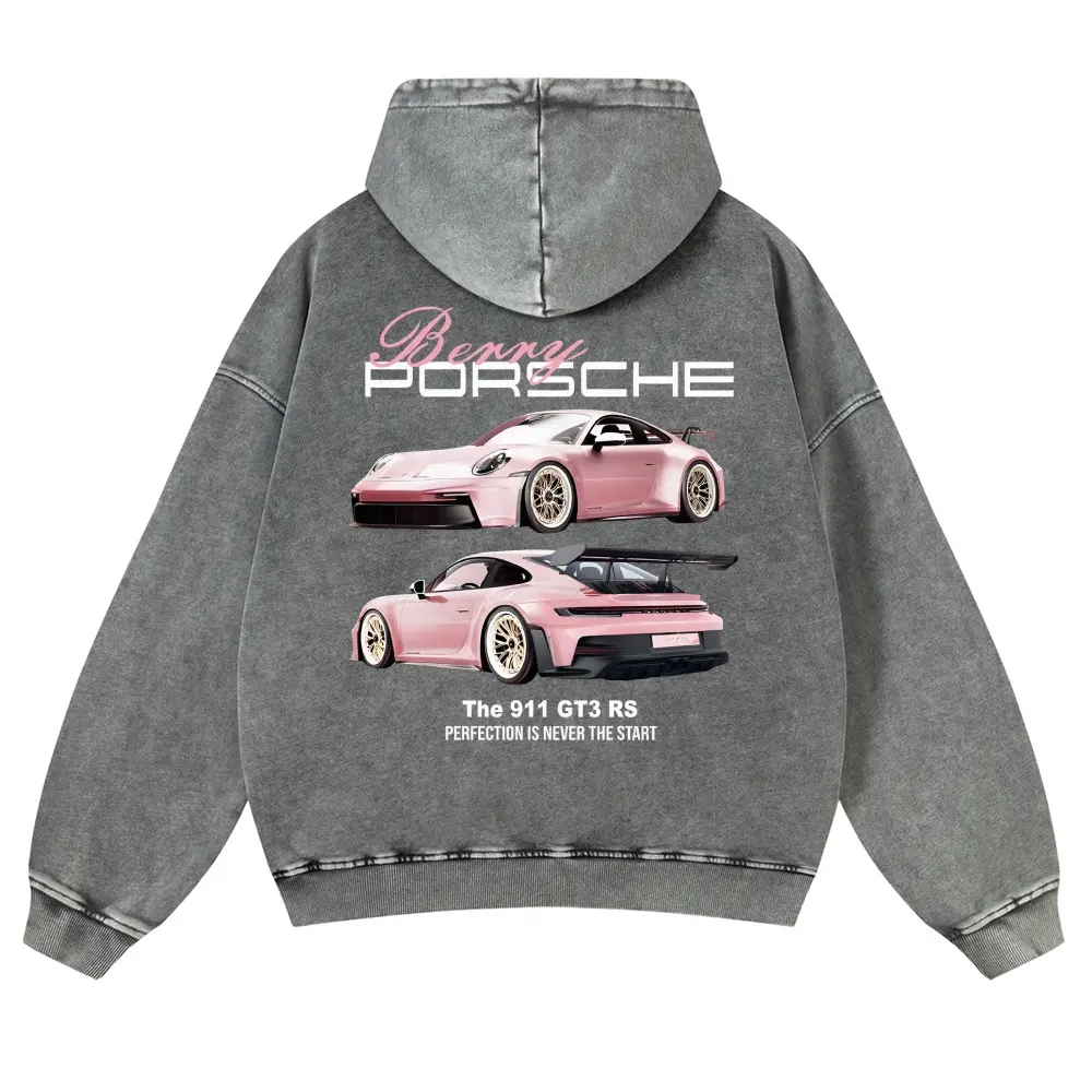 Breey Pink Car 380g Autumn VIntage Washed Hoodie Graphic Sweatshirt