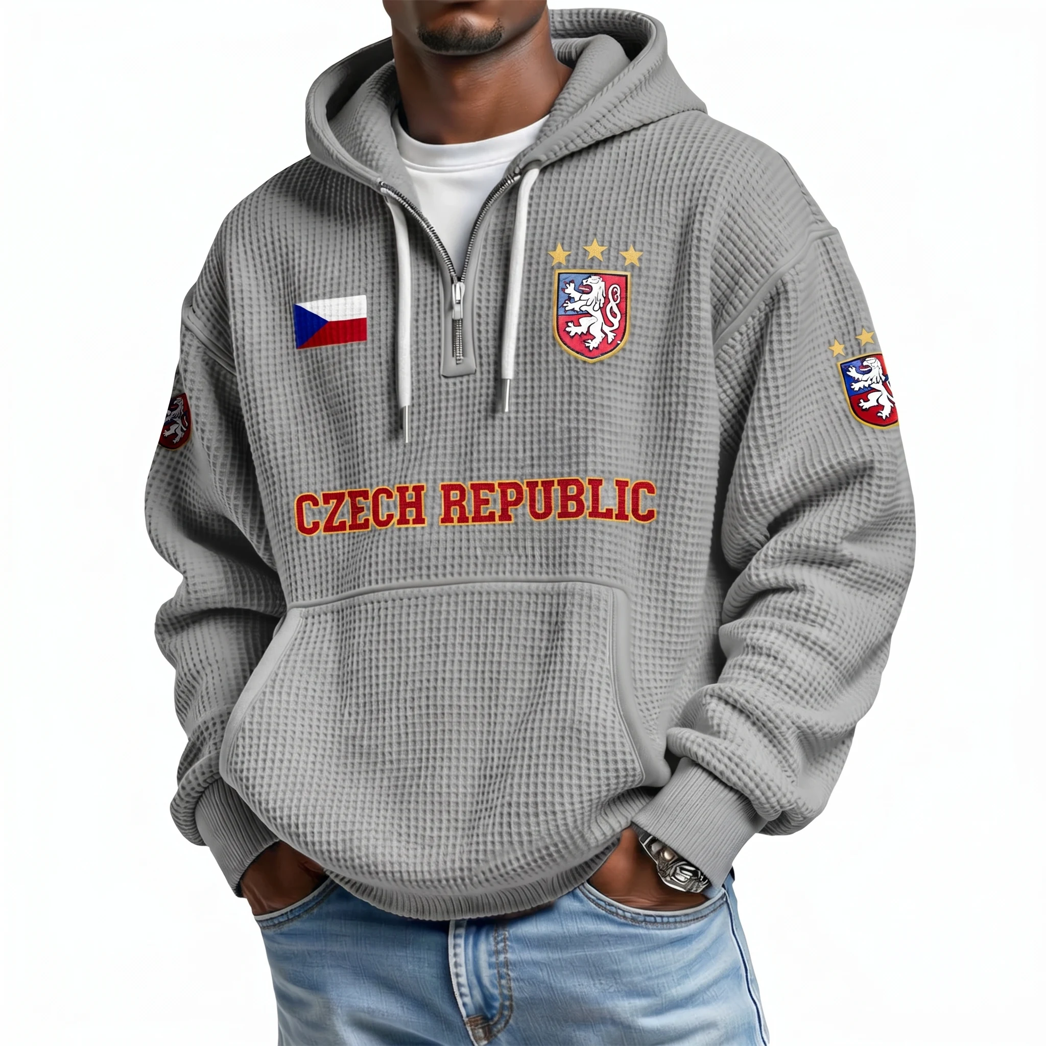Czech Republic Printed Waffle Quarter Zip Football Fan Hoodie