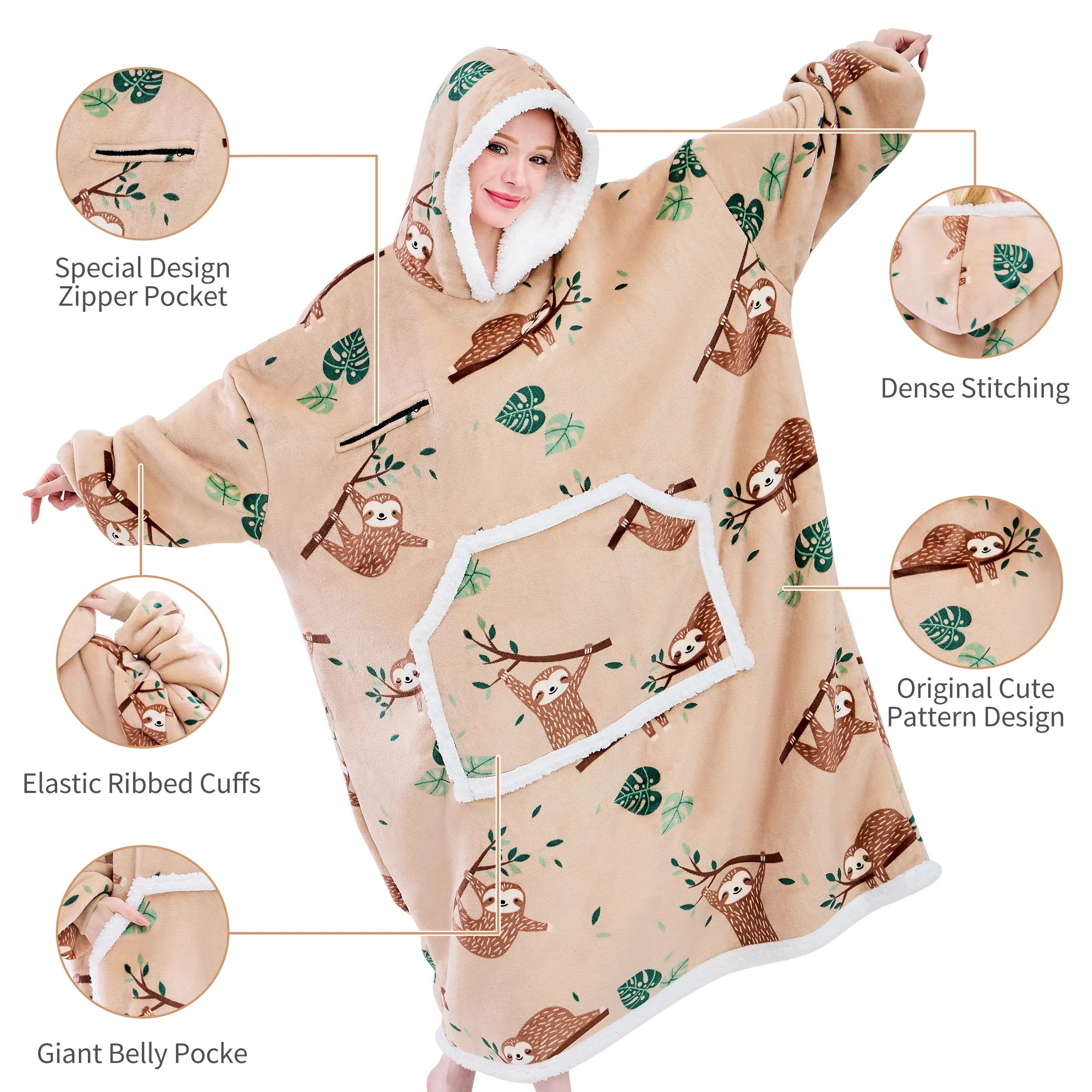 Eyemask Sleeping Oversized Long Wearable Blanket Hoodie for Adult One Size