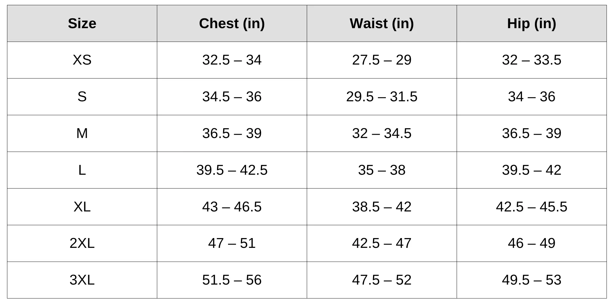 Size Chart