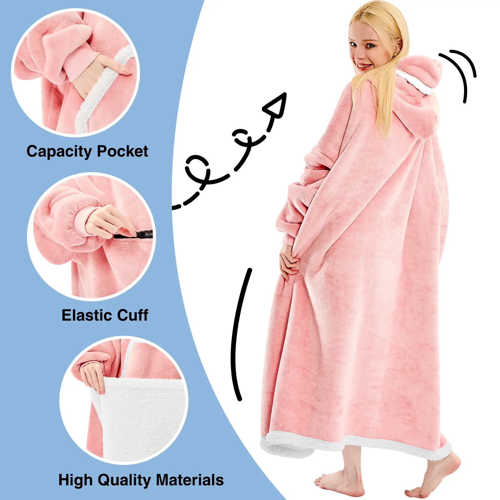 Eyemask Sleeping Oversized Long Wearable Blanket Hoodie for Adult One Size