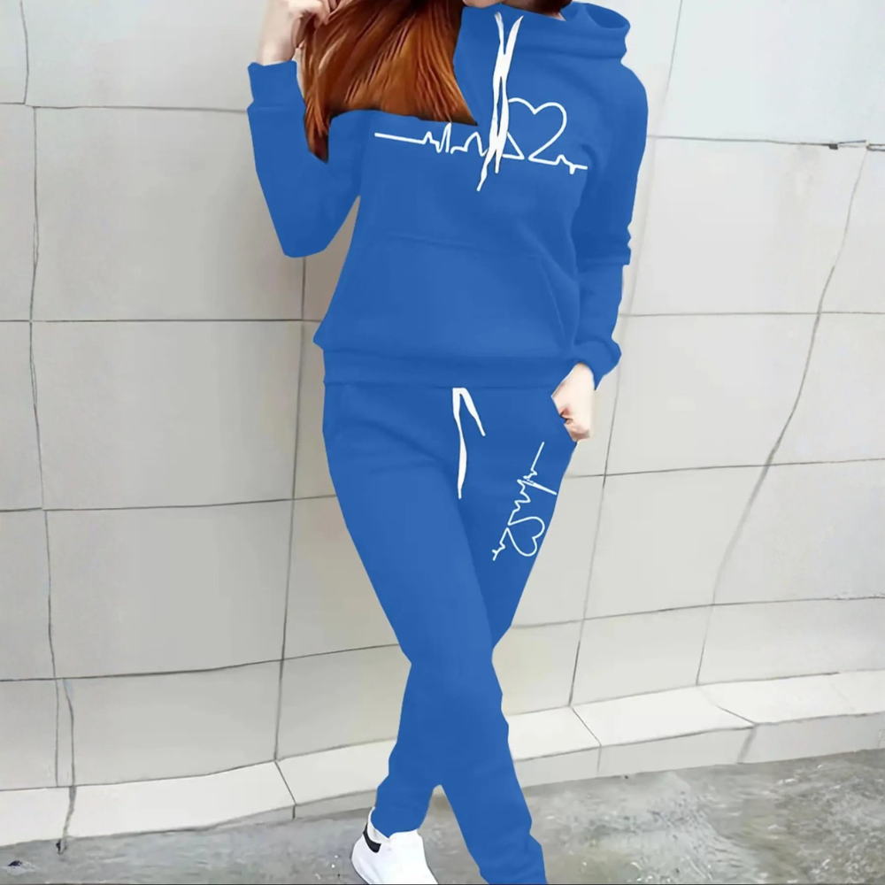 Raglan Sleeve Pullover Hoodie And Sweatpants Jogger Set For Women
