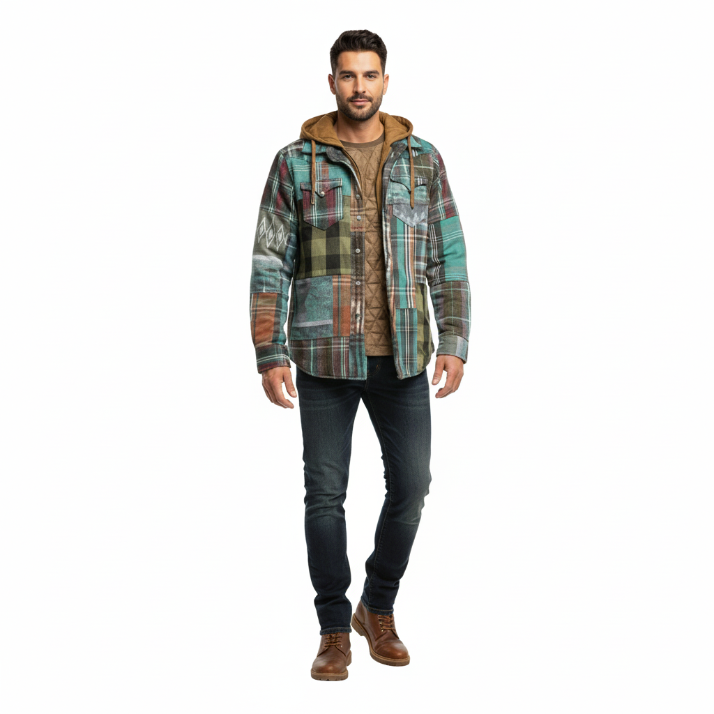 Casual Plaid Patchwork Hooded Jacket For Men
