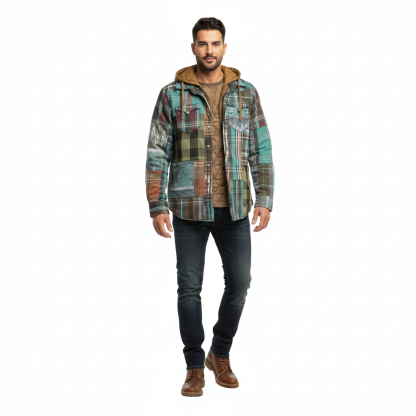 Casual Plaid Patchwork Hooded Jacket For Men