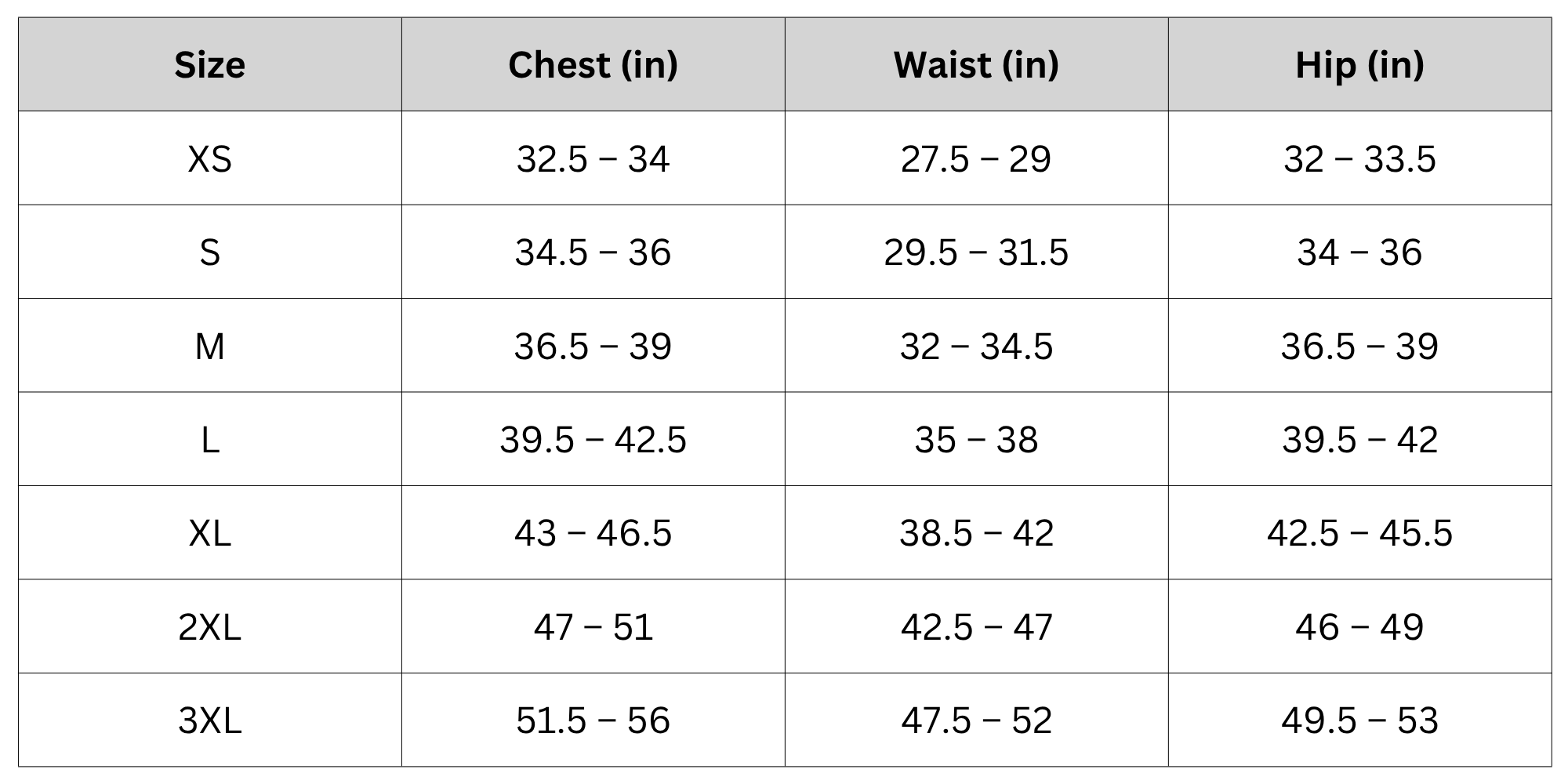 Size Chart