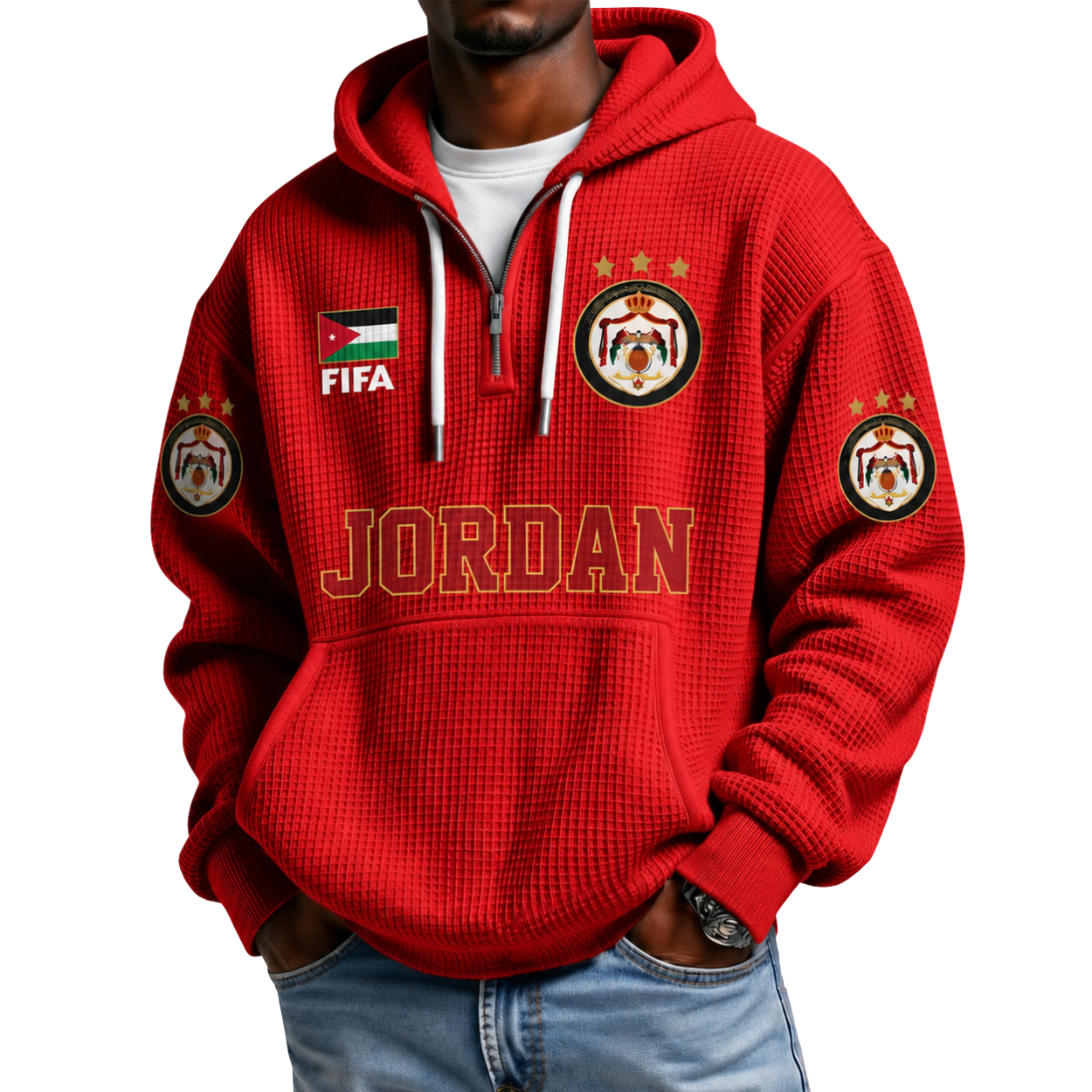 FIFA 2026 Jordan Printed Waffle Quarter Zip Football Fan Hoodie