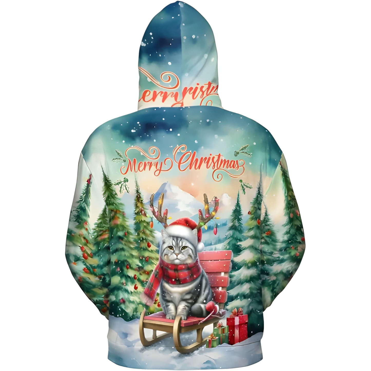 Merry Christmas Cat Reindeer Antler Hoodie Sweatshirt