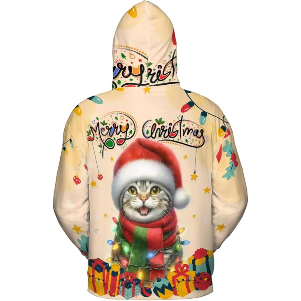 Christmas Cat Twinkling Lights All Over Print 3D Hoodie