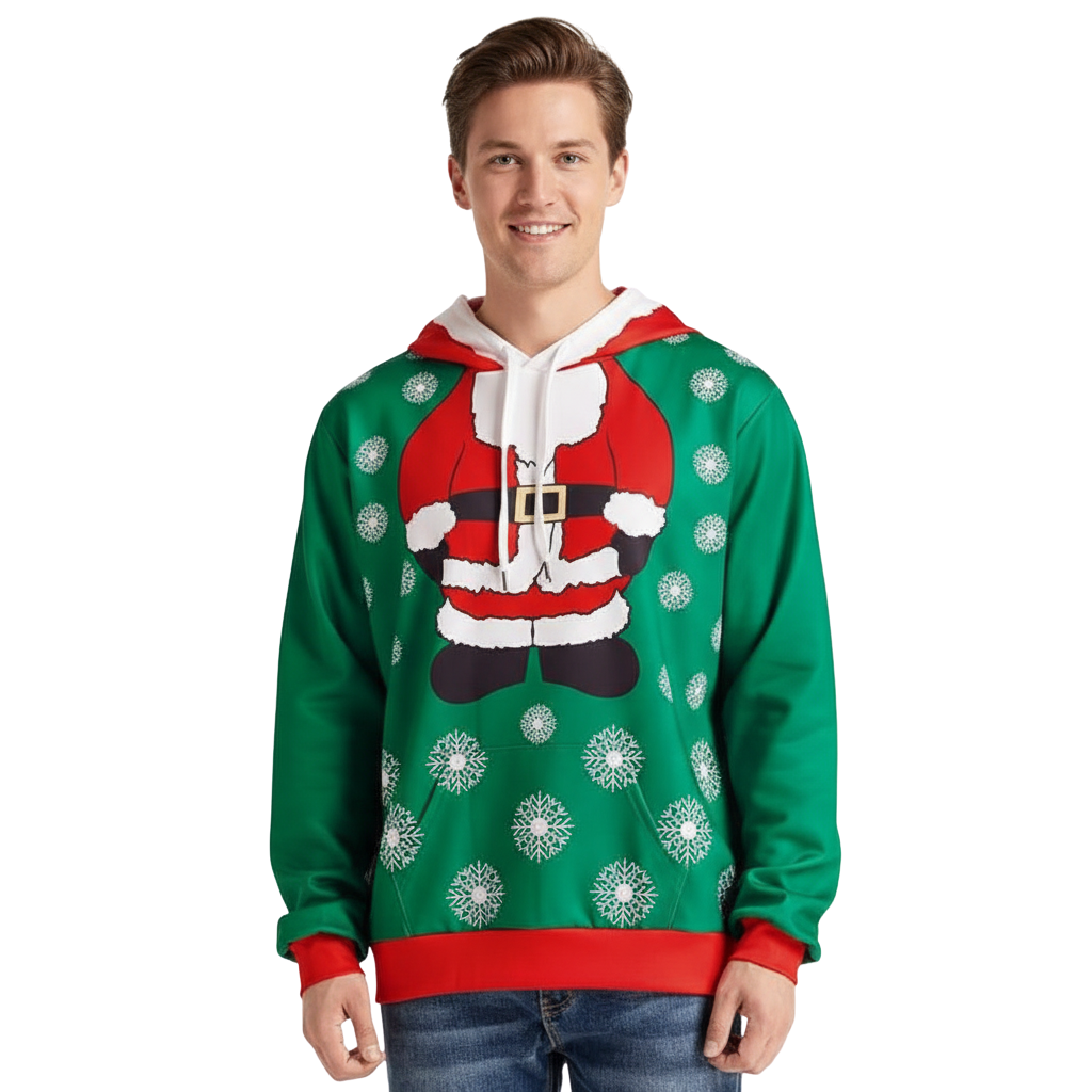 Christmas Pullover Hoodie With Santa And Deer Graphic